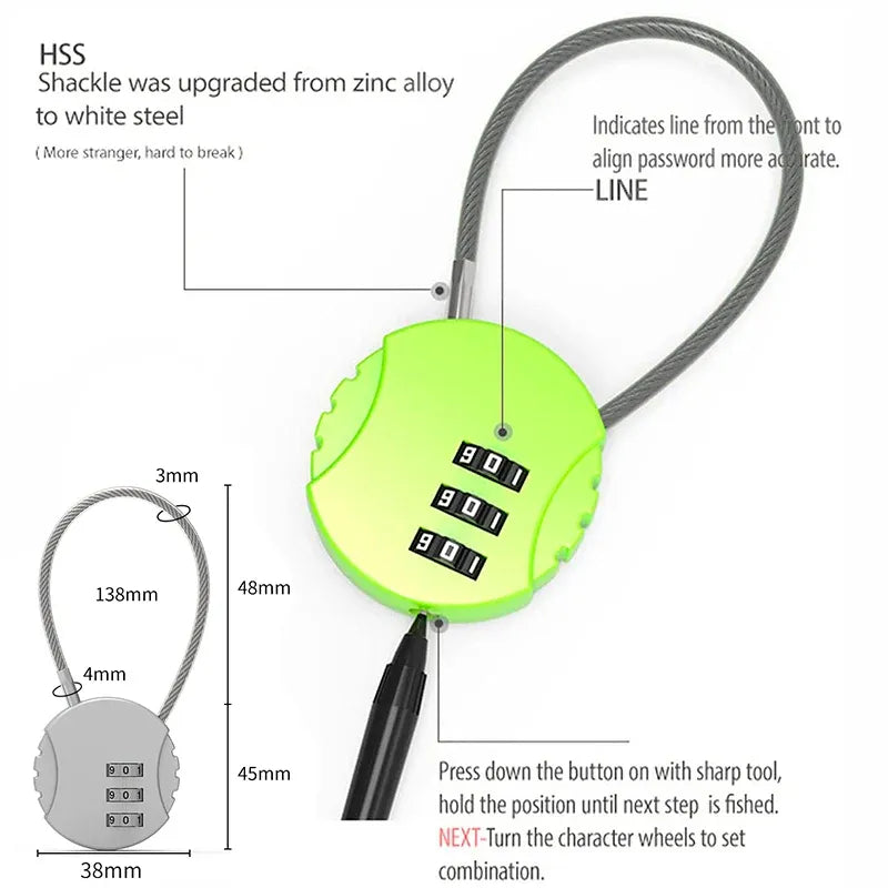 Combination Lock Padlock Locker 3 Digit Security Bike Suitcase Luggage Bag Gymau