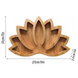 Wooden Crystal Tray Lotus Stone Display Stand Storage Holder for Home Decor - Side View