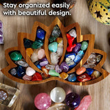 Wooden Crystal Tray Lotus Stone Display Stand Storage Holder for Home Decor - Top-Down View