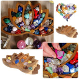 Wooden Crystal Tray Lotus Stone Display Stand Storage Holder for Home Decor - Close-Up Angle