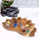 Wooden Crystal Tray Lotus Stone Display Stand Storage Holder for Home Decor - Low Angle