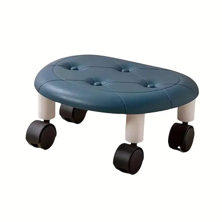 Imitation Leather Low Stool with Wheels Modern Bedroom Living Room Plastic Bench - Blue
