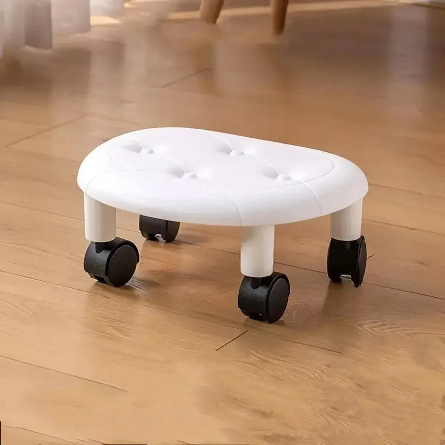 Imitation Leather Low Stool with Wheels Modern Bedroom Living Room Plastic Bench - Blue