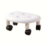 Imitation Leather Low Stool with Wheels Modern Bedroom Living Room Plastic Bench - White