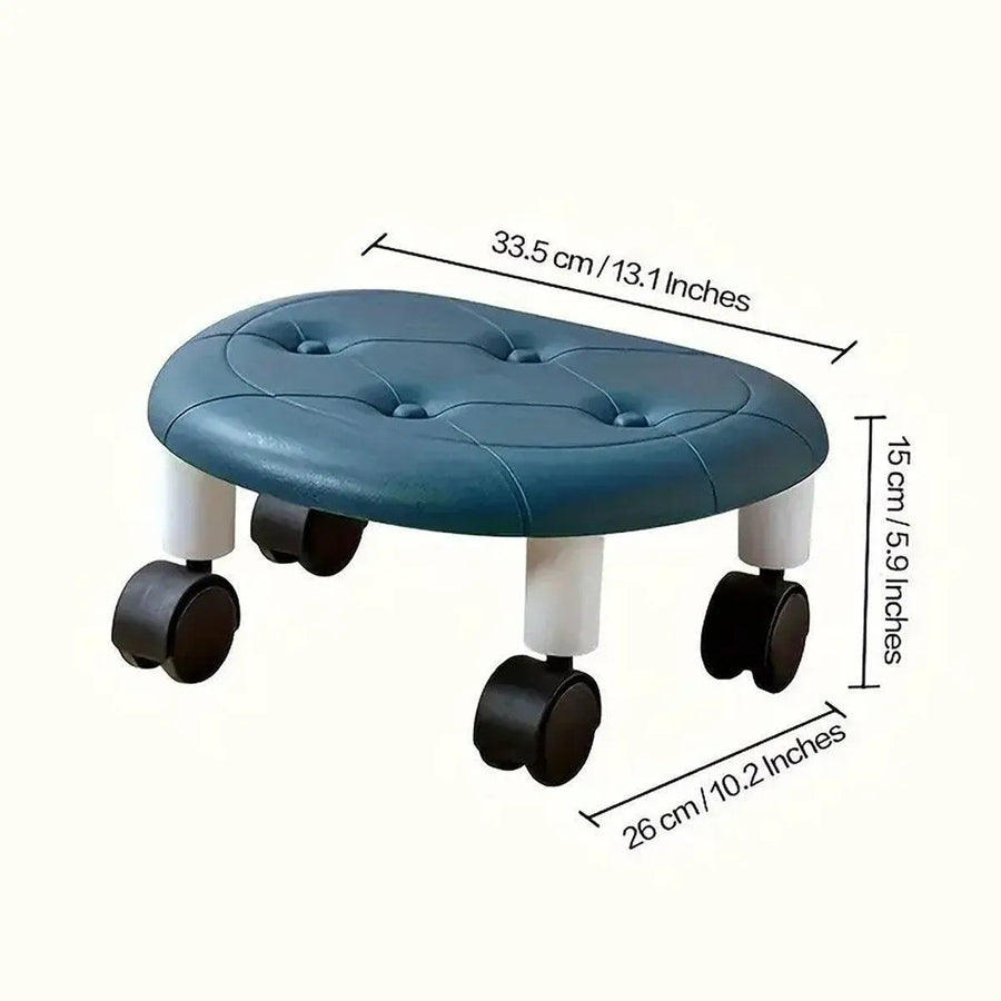 Imitation Leather Low Stool with Wheels Modern Bedroom Living Room Plastic Bench - White