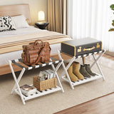 Foldable Luggage Rack Stand Portable Black Storage Shelf for Bedroom Travel - Top-Down View