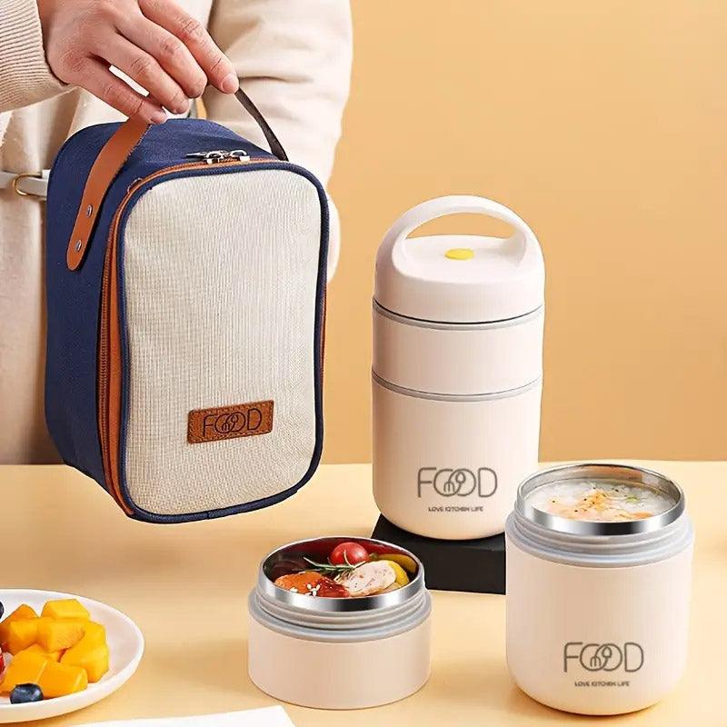 3pcs Insulated Lunch Box Soup Container Portable Breakfast Food Storage Box Set