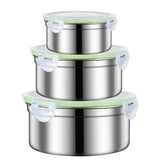 3PCS Stainless Steel Sealed Crisper Storage Box with Lid Round Food Lunch Box - Black