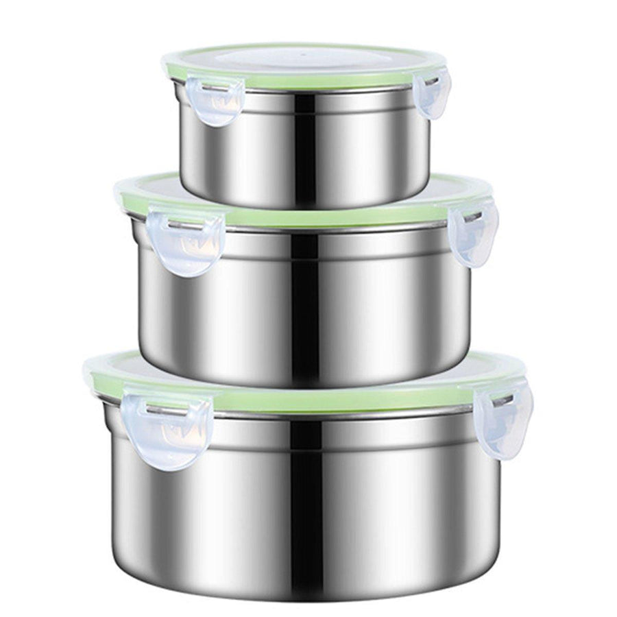 3PCS Stainless Steel Sealed Crisper Storage Box with Lid Round Food Lunch Box - Black