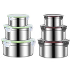 3PCS Stainless Steel Sealed Crisper Storage Box with Lid Round Food Lunch Box - White