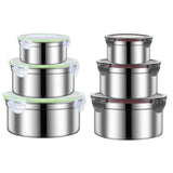 3PCS Stainless Steel Sealed Crisper Storage Box with Lid Round Food Lunch Box - White - Front View