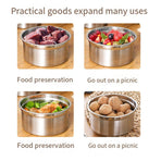 3PCS Stainless Steel Sealed Crisper Storage Box with Lid Round Food Lunch Box - White
