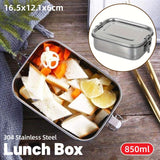 850ml Stainless Steel Square Bento Box Durable Leakproof Food Storage Container