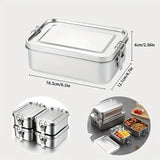 850ml Stainless Steel Square Bento Box Durable Leakproof Food Storage Container - Side View