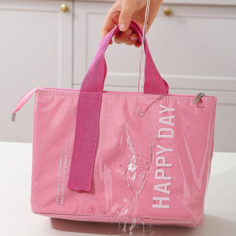 Large Capacity Lunch Bag Outdoor Picnic Aluminum Foil Portable Thermal Bag - Pink