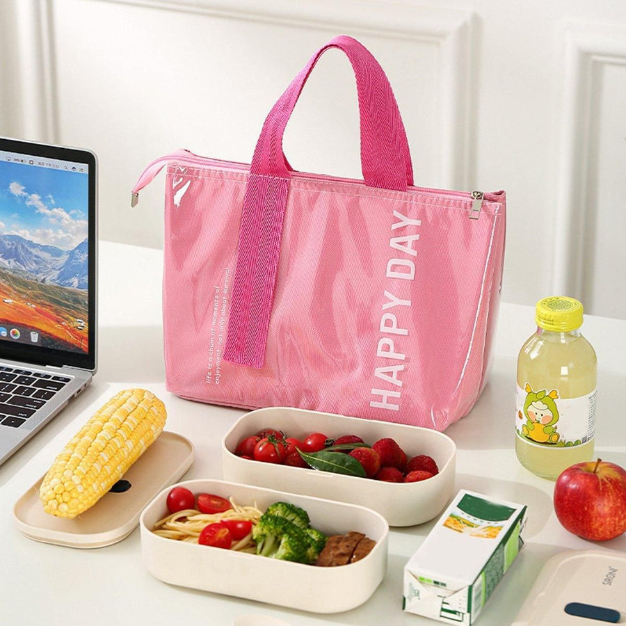 Large Capacity Lunch Bag Outdoor Picnic Aluminum Foil Portable Thermal Bag - Pink