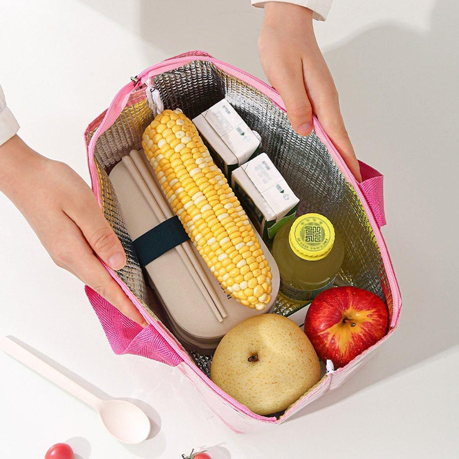 Large Capacity Lunch Bag Outdoor Picnic Aluminum Foil Portable Thermal Bag - Pink
