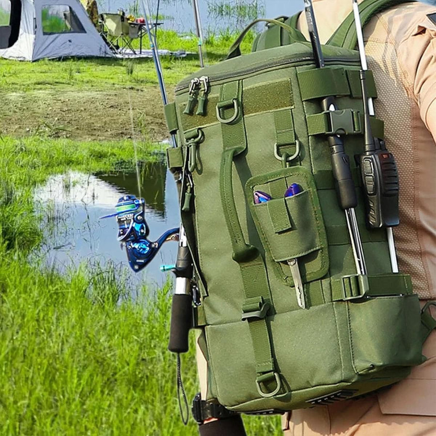 Waterproof Fishing Tackle Bag Large Capacity Multi Functional Shoulder Storage - Khaki Camouflage