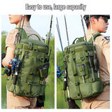 Waterproof Fishing Tackle Bag Large Capacity Multi Functional Shoulder Storage - Khaki Camouflage - Top-Down View