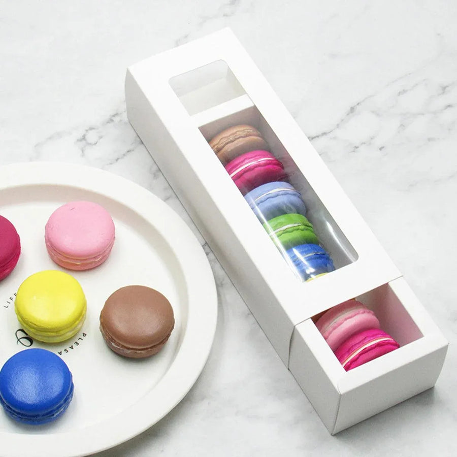 50-Pack White Drawer-Style Window Pastry Boxes, 20.5 x 7 x 5 cm
