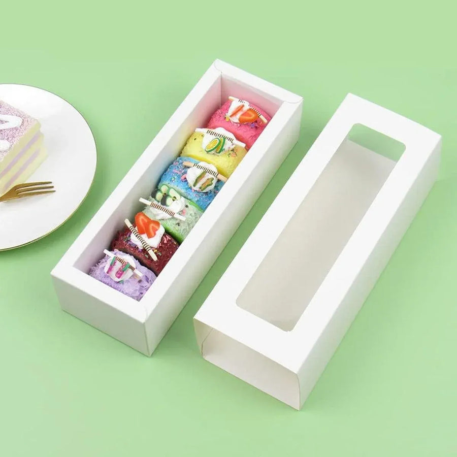 50-Pack White Drawer-Style Window Pastry Boxes, 20.5 x 7 x 5 cm