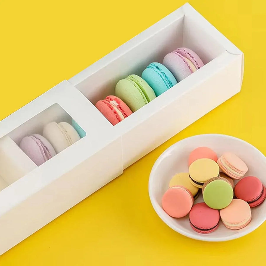 50-Pack White Drawer-Style Window Pastry Boxes, 20.5 x 7 x 5 cm