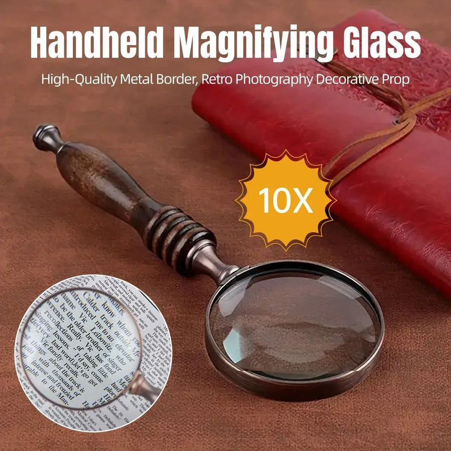 1PCS Vintage Ebony Handle Handheld Metal Magnifier Classical Nostalgic Gift Box
