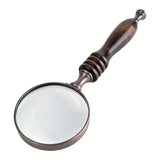 1PCS Vintage Ebony Handle Handheld Metal Magnifier Classical Nostalgic Gift Box - Front View