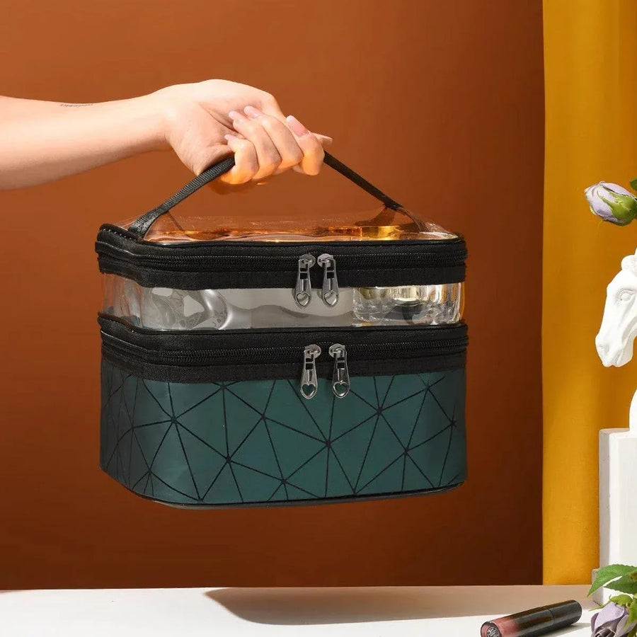 Portable Double-Layer Large Capacity Waterproof Cosmetic Bag Travel Toiletry Bag - Blue