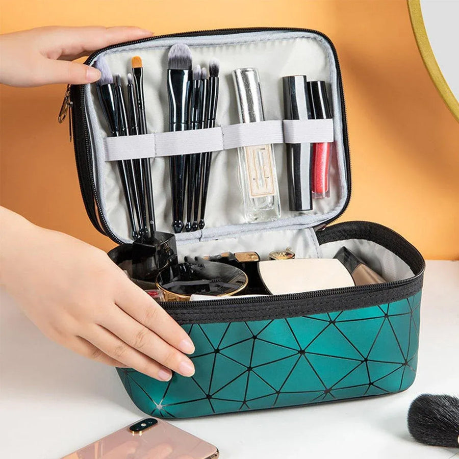 Portable Double-Layer Large Capacity Waterproof Cosmetic Bag Travel Toiletry Bag - Blue