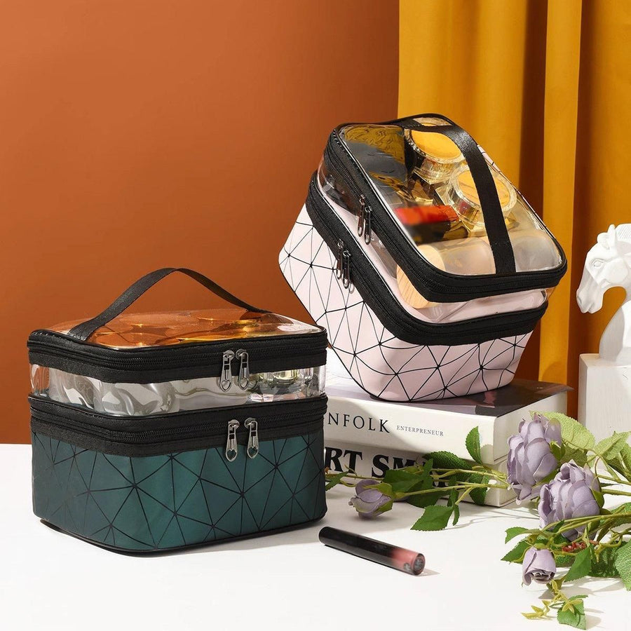 Portable Double-Layer Large Capacity Waterproof Cosmetic Bag Travel Toiletry Bag - Blue