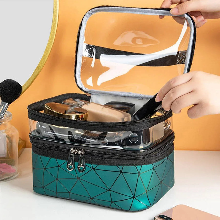 Portable Double-Layer Large Capacity Waterproof Cosmetic Bag Travel Toiletry Bag - Silver