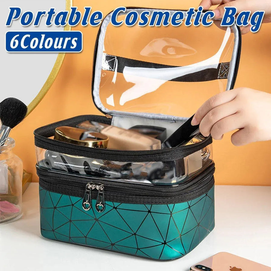 Portable Double-Layer Large Capacity Waterproof Cosmetic Bag Travel Toiletry Bag - Silver