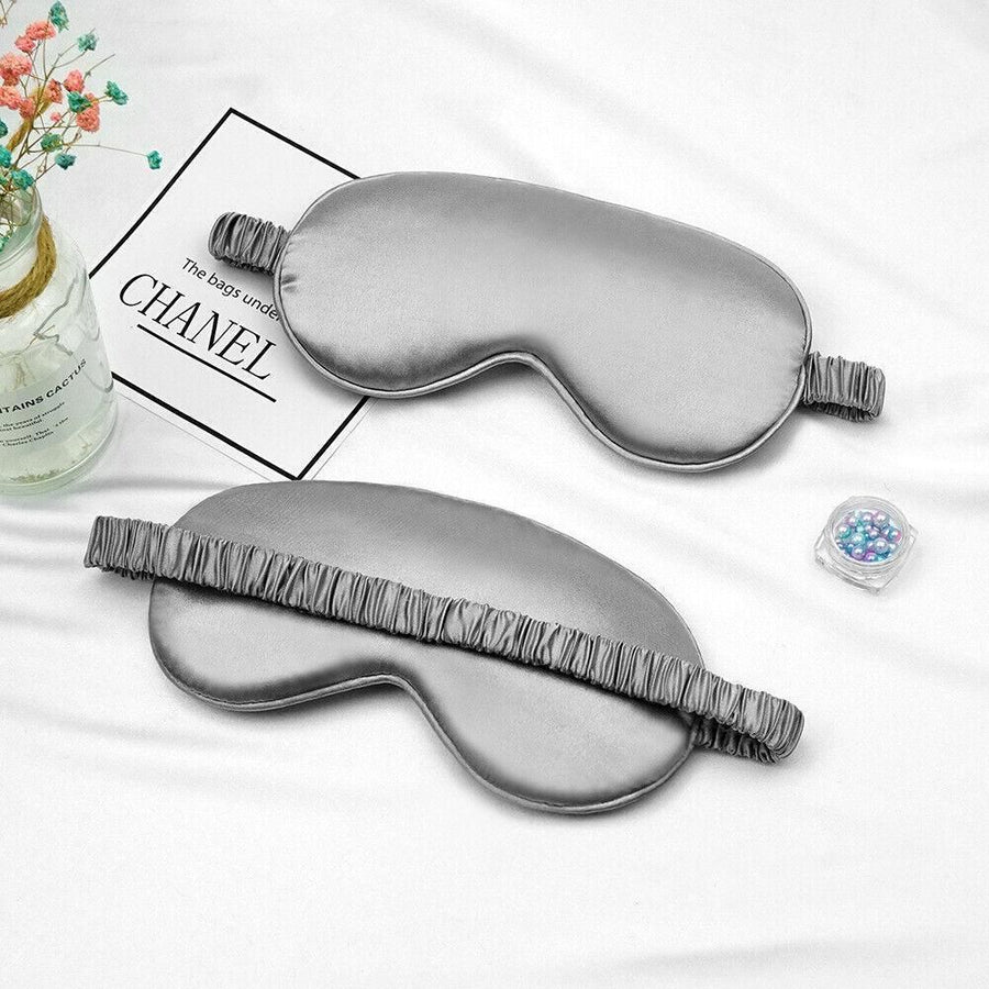 Pure Soft Silk EyeShade Blindfold Sleep Eye Mask Cover Light Shade Travel Relax - Grey