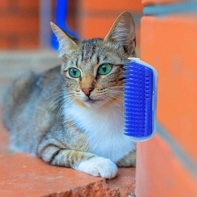 Pet Cat Self Massage Brush Comb Scratcher Wall Corner Self Groomer Grooming Toys - Blue