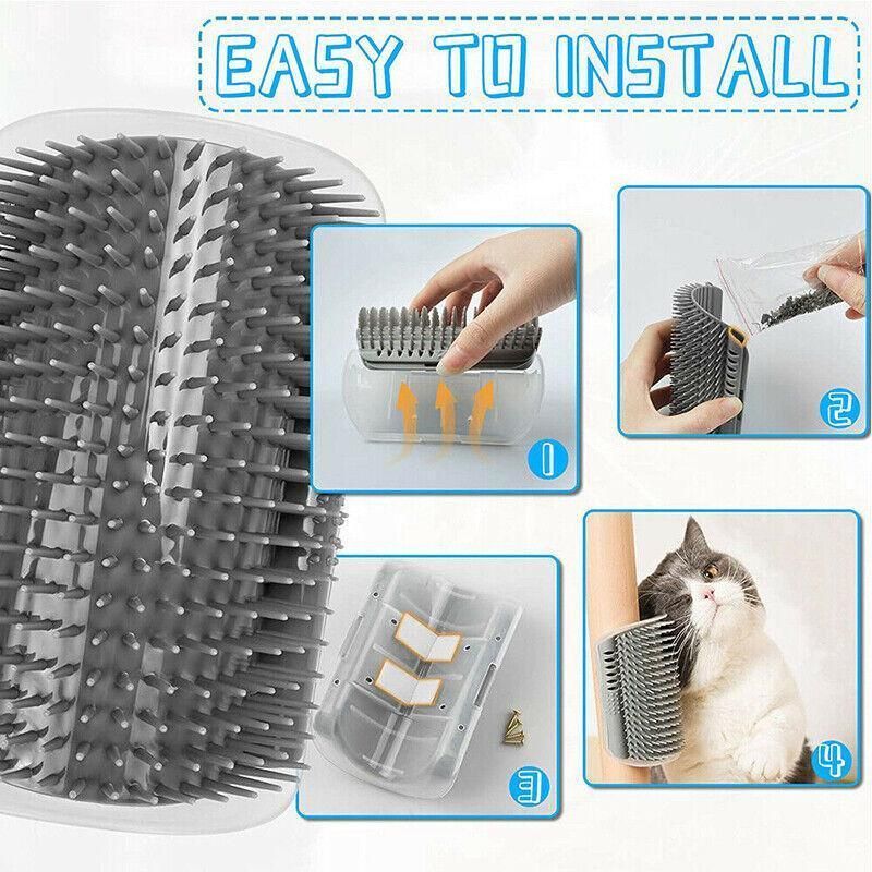 Pet Cat Self Massage Brush Comb Scratcher Wall Corner Self Groomer Grooming Toys - Pink