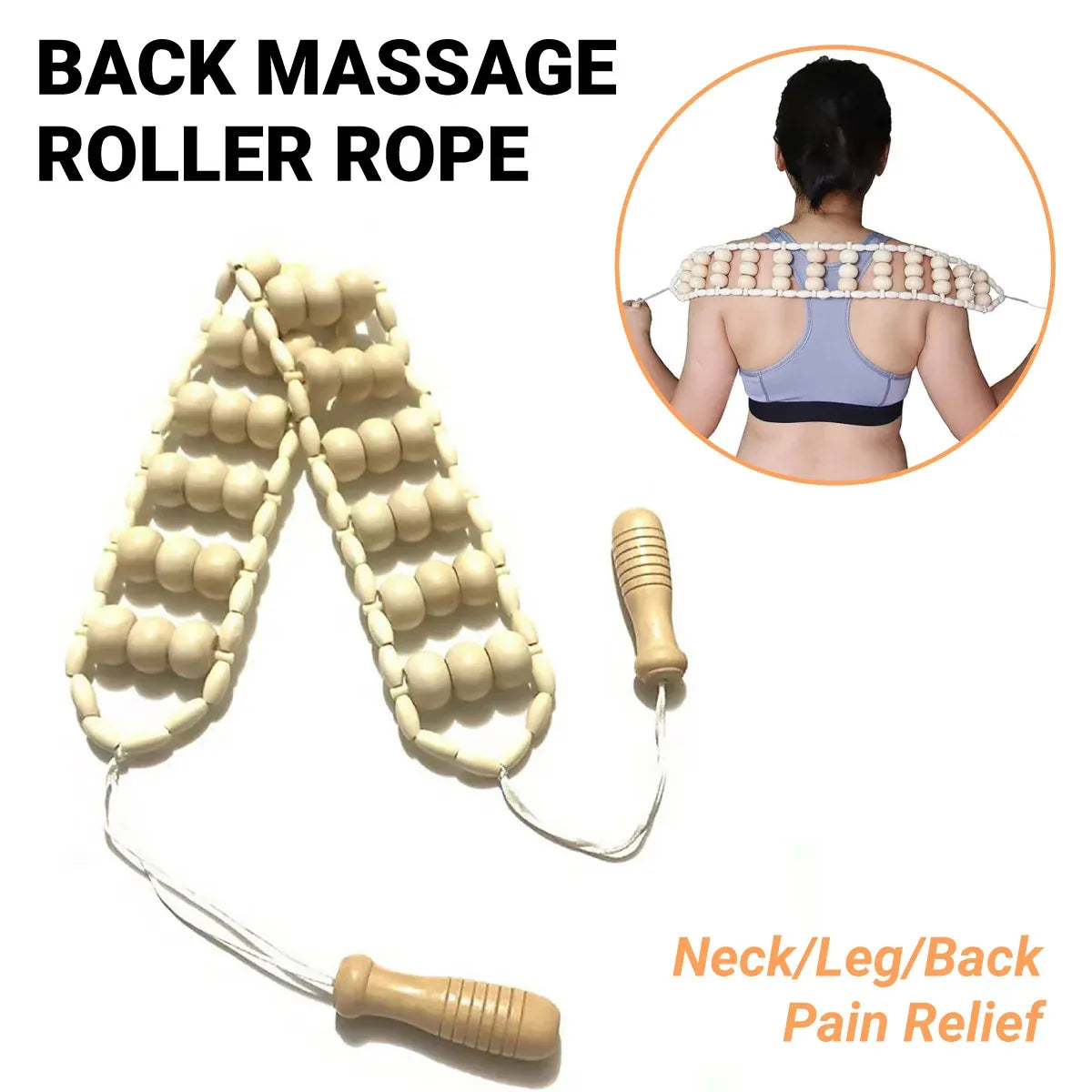 Wooden Back Massage Rope Roller for Neck Shoulder Waist and Legs