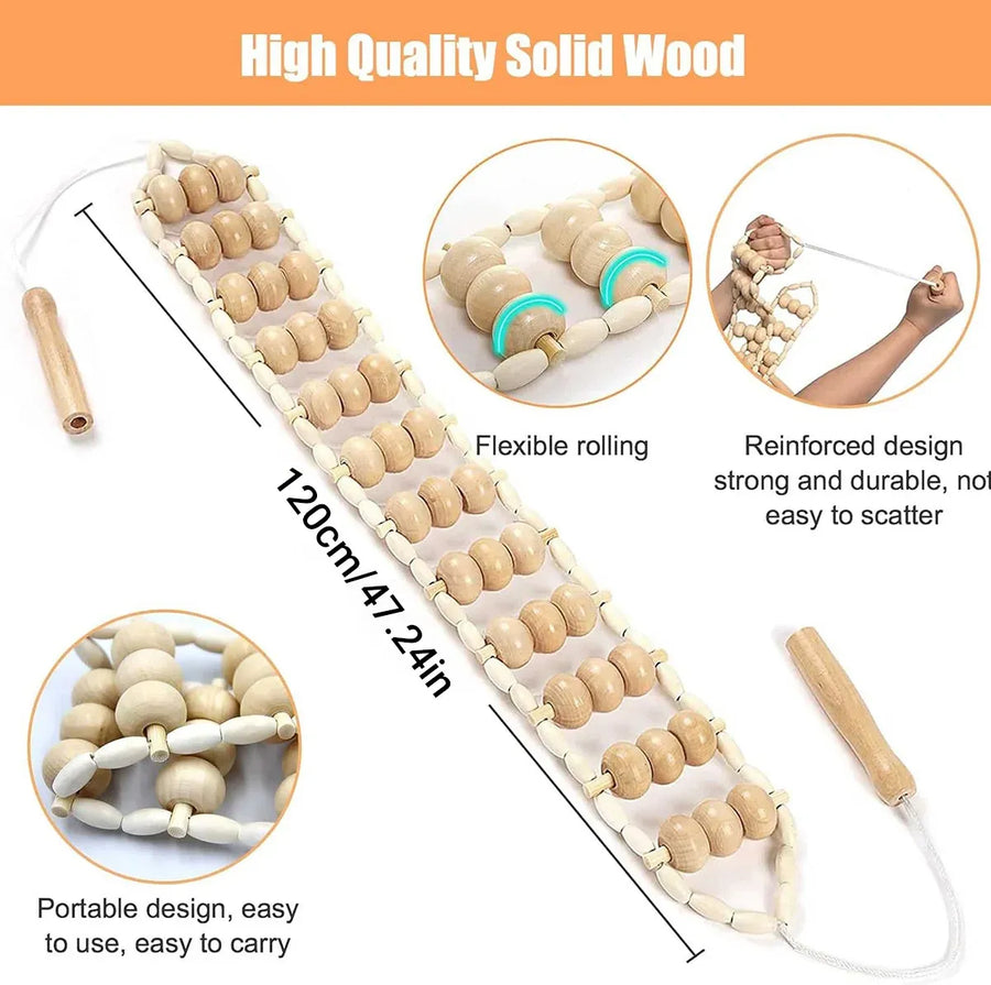 Wooden Back Massage Rope Roller for Neck Shoulder Waist and Legs