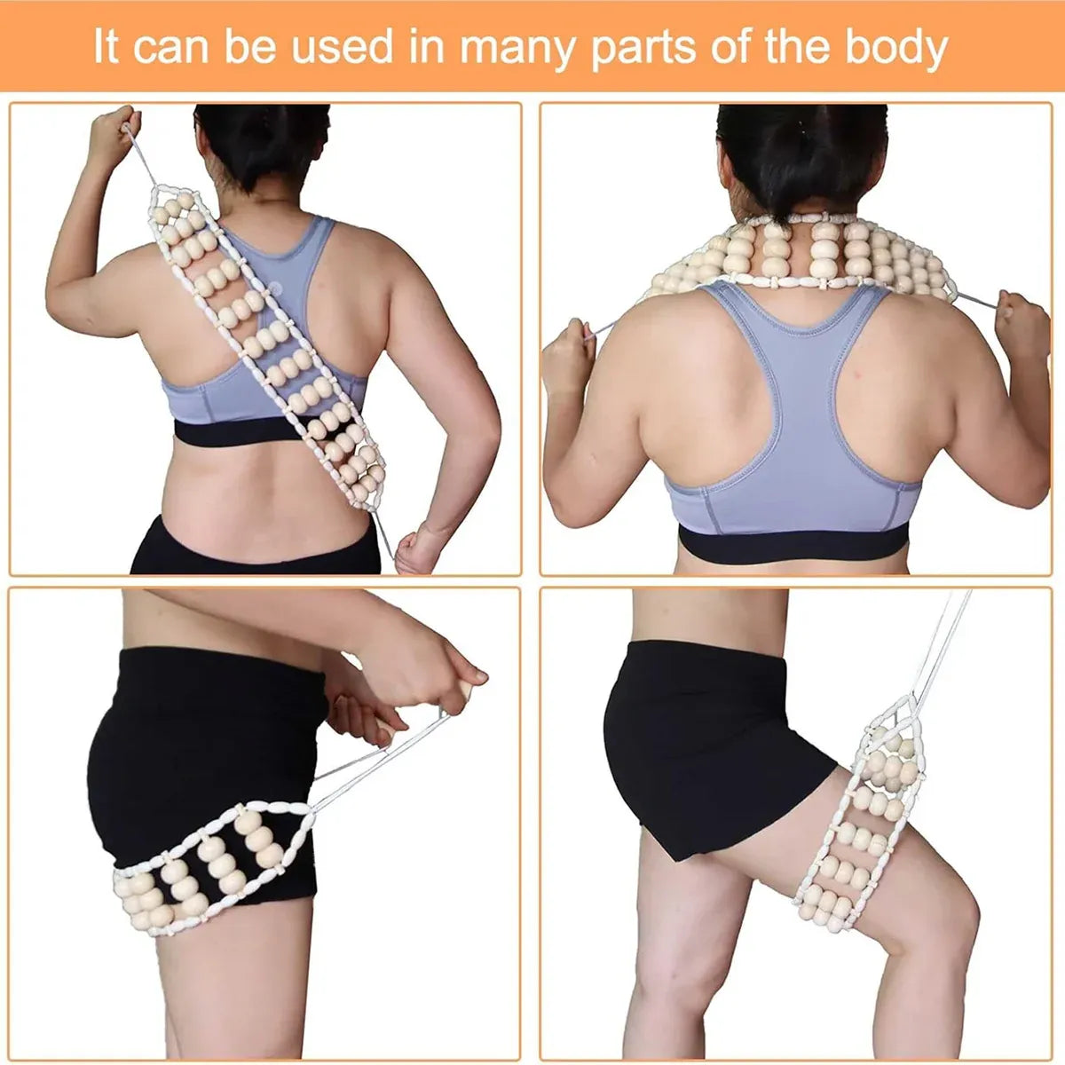 Wooden Back Massage Rope Roller for Neck Shoulder Waist and Legs