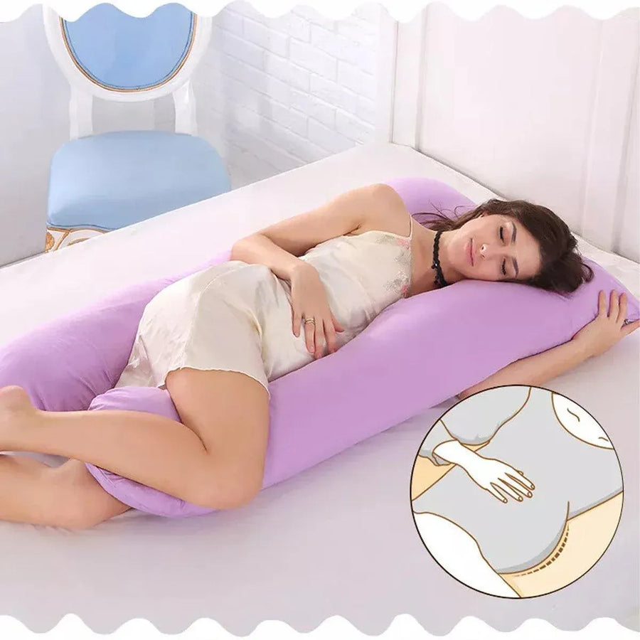 U-shaped All-Cotton Maternity Pillow Multifunctional Lumbar Side Sleep Cushion - Purple