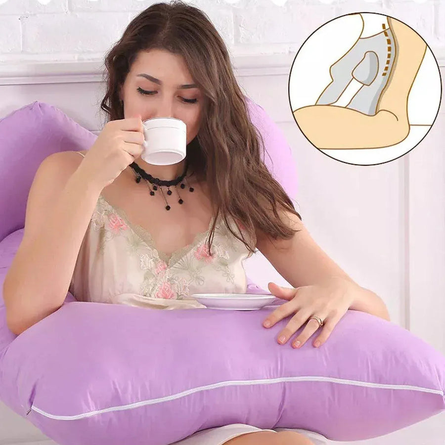 U-shaped All-Cotton Maternity Pillow Multifunctional Lumbar Side Sleep Cushion - White