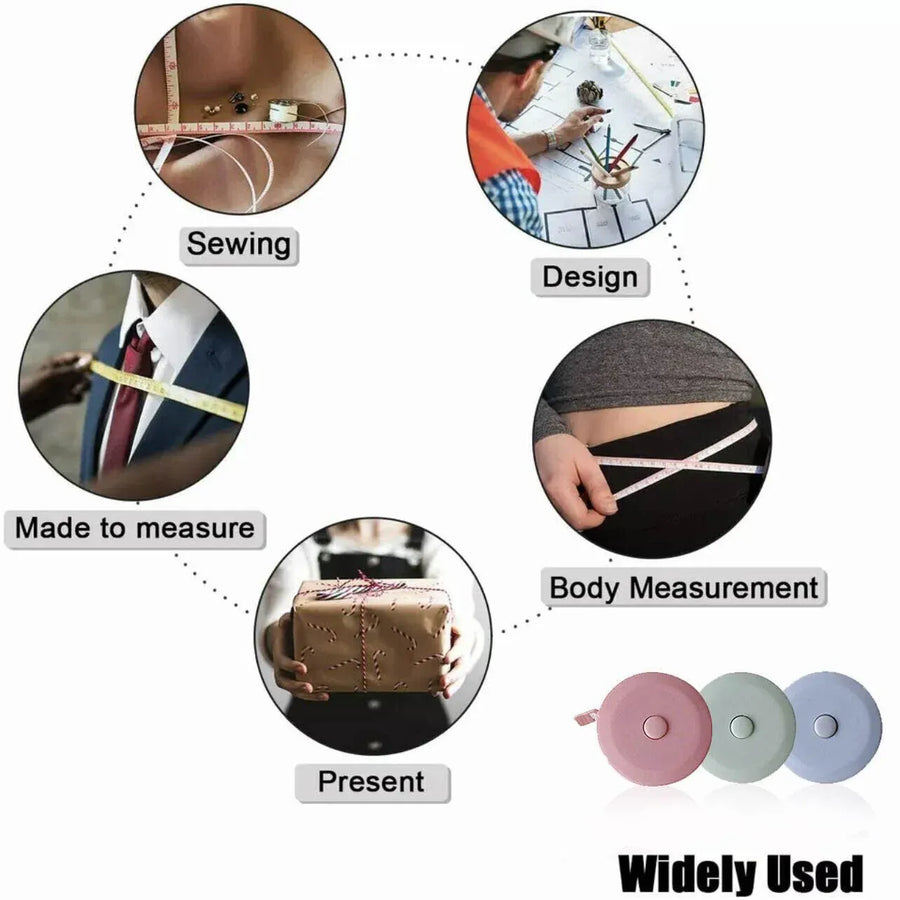 Retractable Tailor Tape Measure 150cm Soft Body Measuring Sewing Ruler - Pink