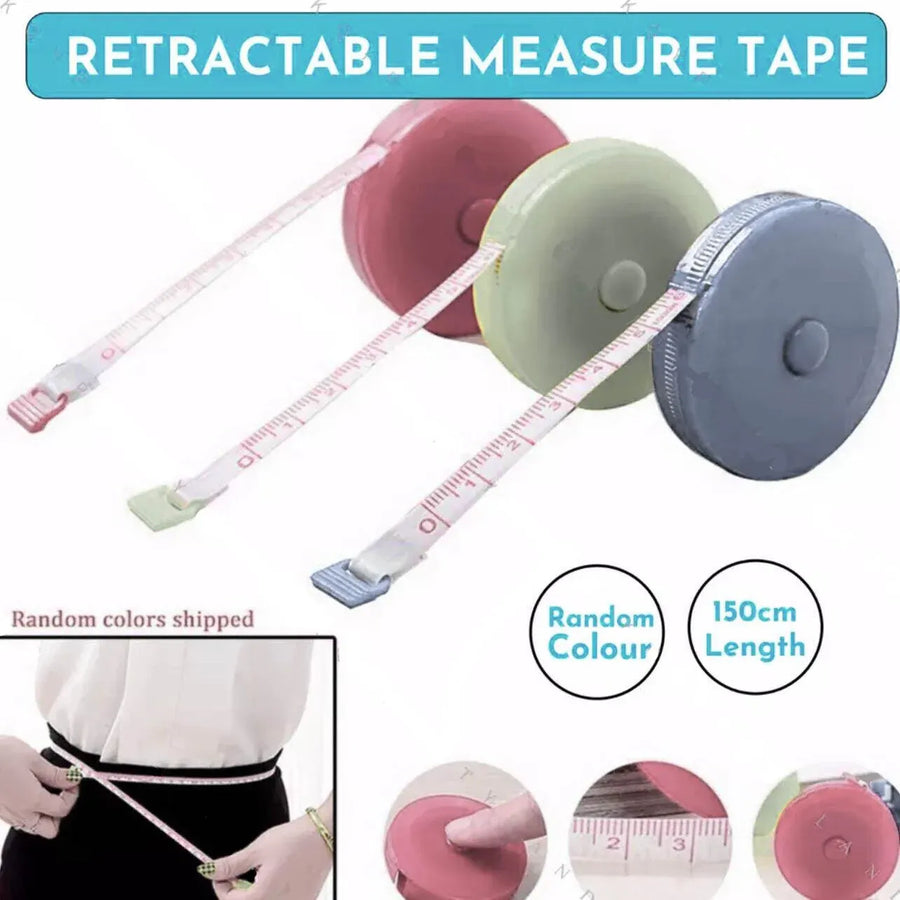 Retractable Tailor Tape Measure 150cm Soft Body Measuring Sewing Ruler - Pink