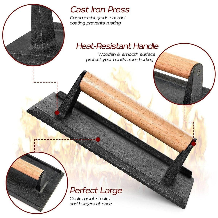 Cast Iron Meat Press Rectangular Grill BBQ Steak Press for Outdoor Cooking
