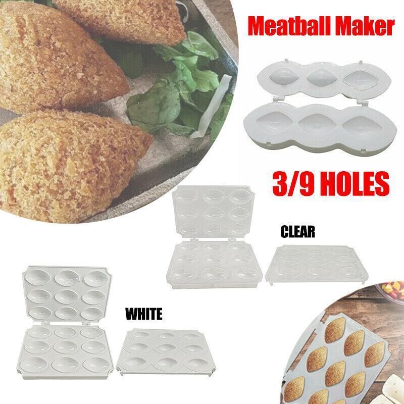 Meatball Maker Manual Meatloaf Mold Kibbeh Maker Press Minced Processor Tool - 9 Holes White