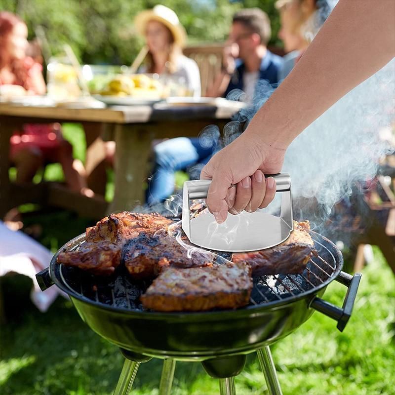 Stainless Steel Burger Press 14cm Meat Smasher for BBQ Griddle Kitchen Use