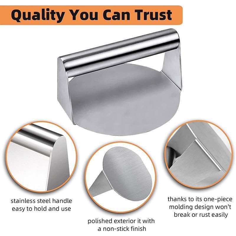 Stainless Steel Burger Press 14cm Meat Smasher for BBQ Griddle Kitchen Use