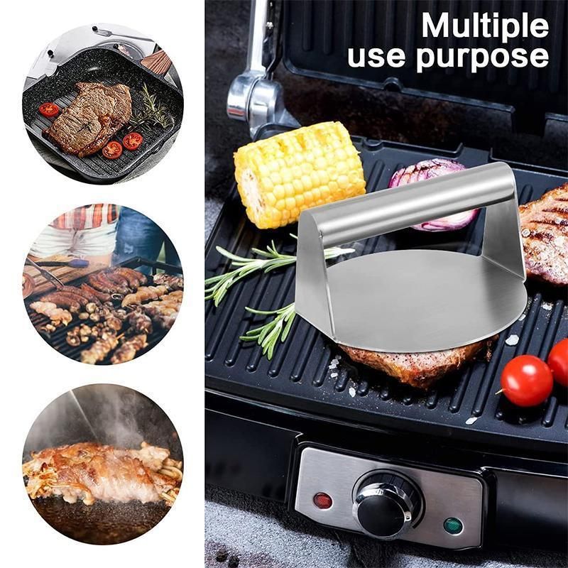 Stainless Steel Burger Press 14cm Meat Smasher for BBQ Griddle Kitchen Use