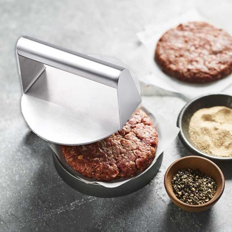 Stainless Steel Burger Press 14cm Meat Smasher for BBQ Griddle Kitchen Use