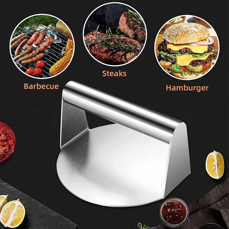 Stainless Steel Burger Press 14cm Meat Smasher for BBQ Griddle Kitchen Use
